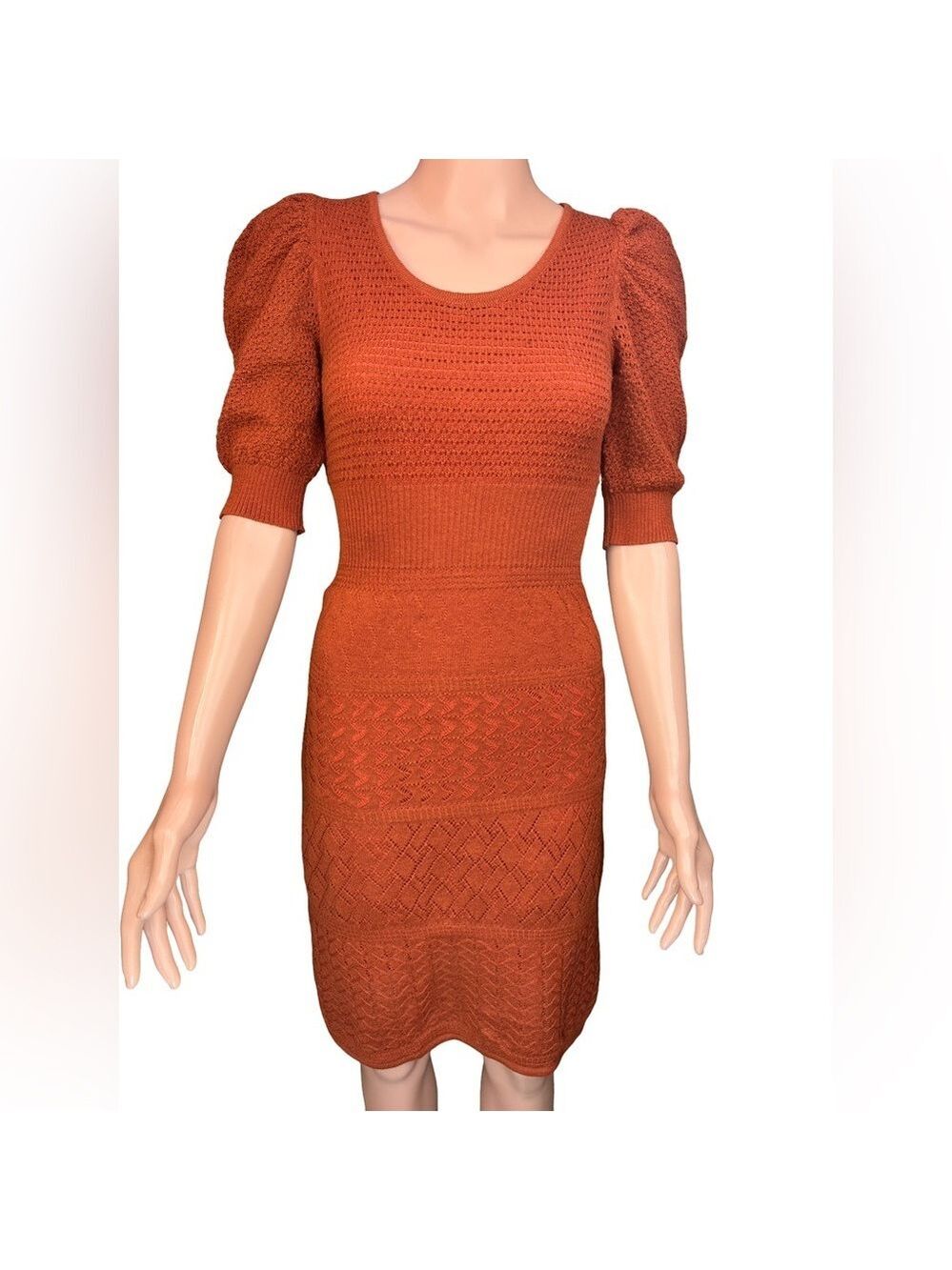Small Sweater Dress Rust Catherine Malandrino 3/4 Sleeve Knit Baby Alpaca